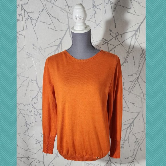 Luisa Spagnoli Orange Virgin Wool Knit Crewneck Sweater - Picture 1 of 4